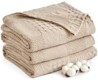 Khaki Check Waffle Cotton Farmhouse Throw Blanket