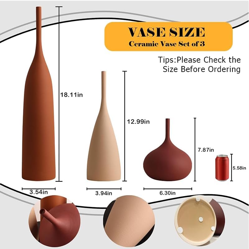 Matte Boho Ceramic Vase Set of Three