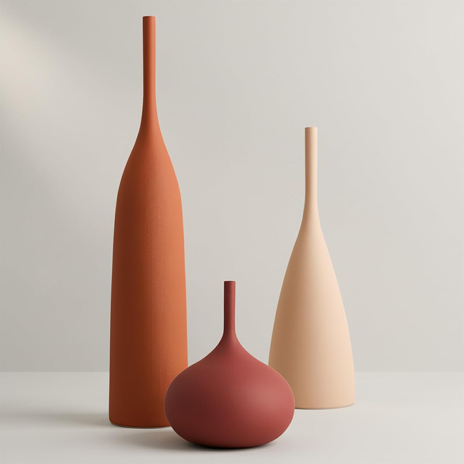 Matte Boho Ceramic Vase Set of Three