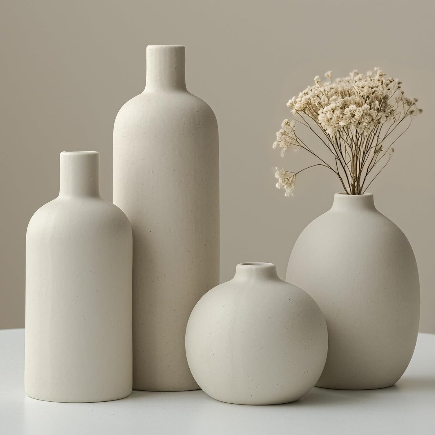 Beige Neutral Modern Ceramic Vase Set Four