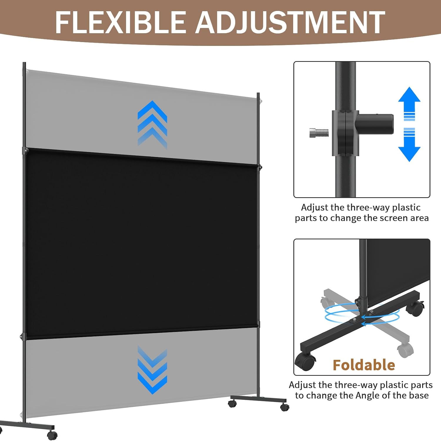 Black Wheeled Single Panel Folding Privacy Divider