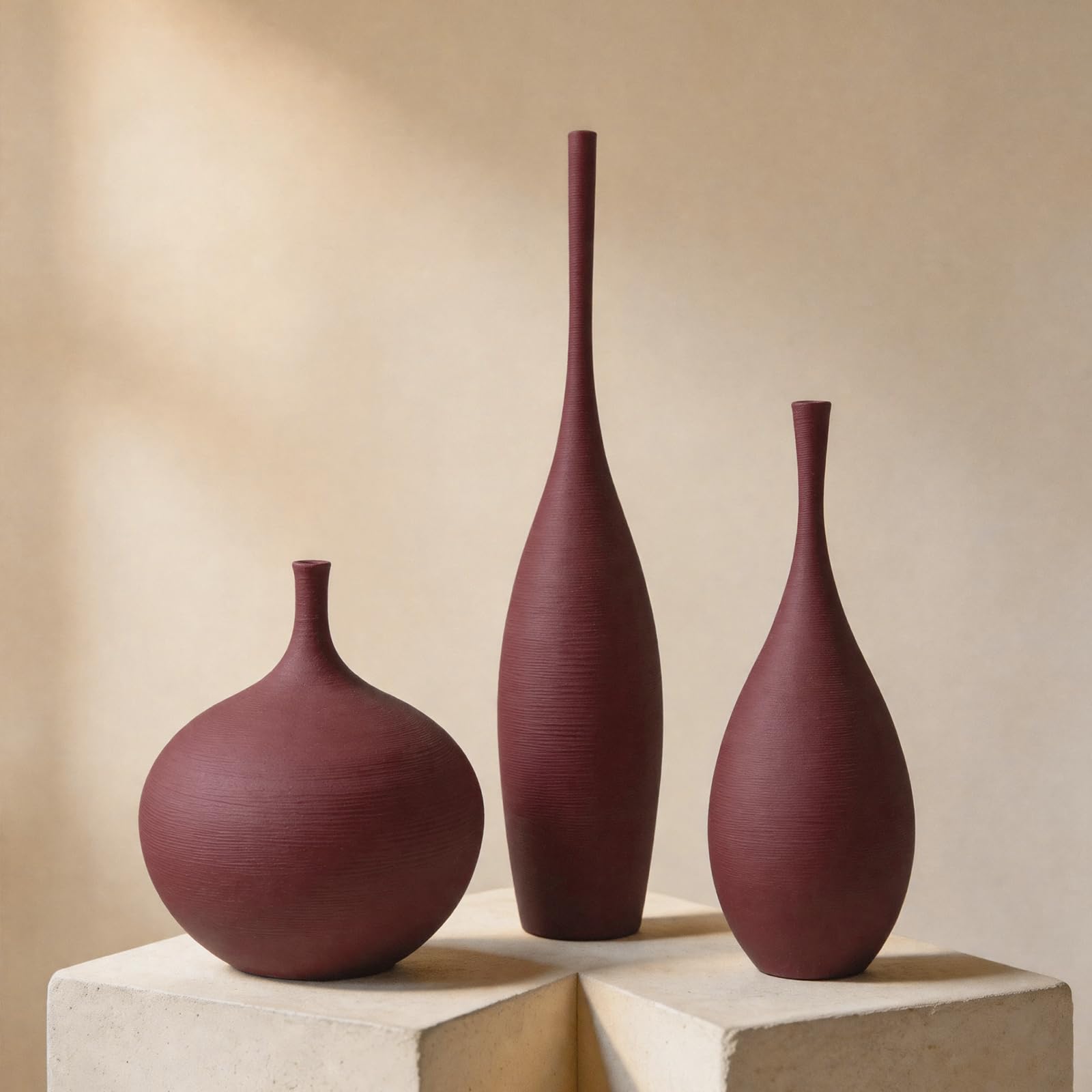 Matte Boho Ceramic Vase Set of Three
