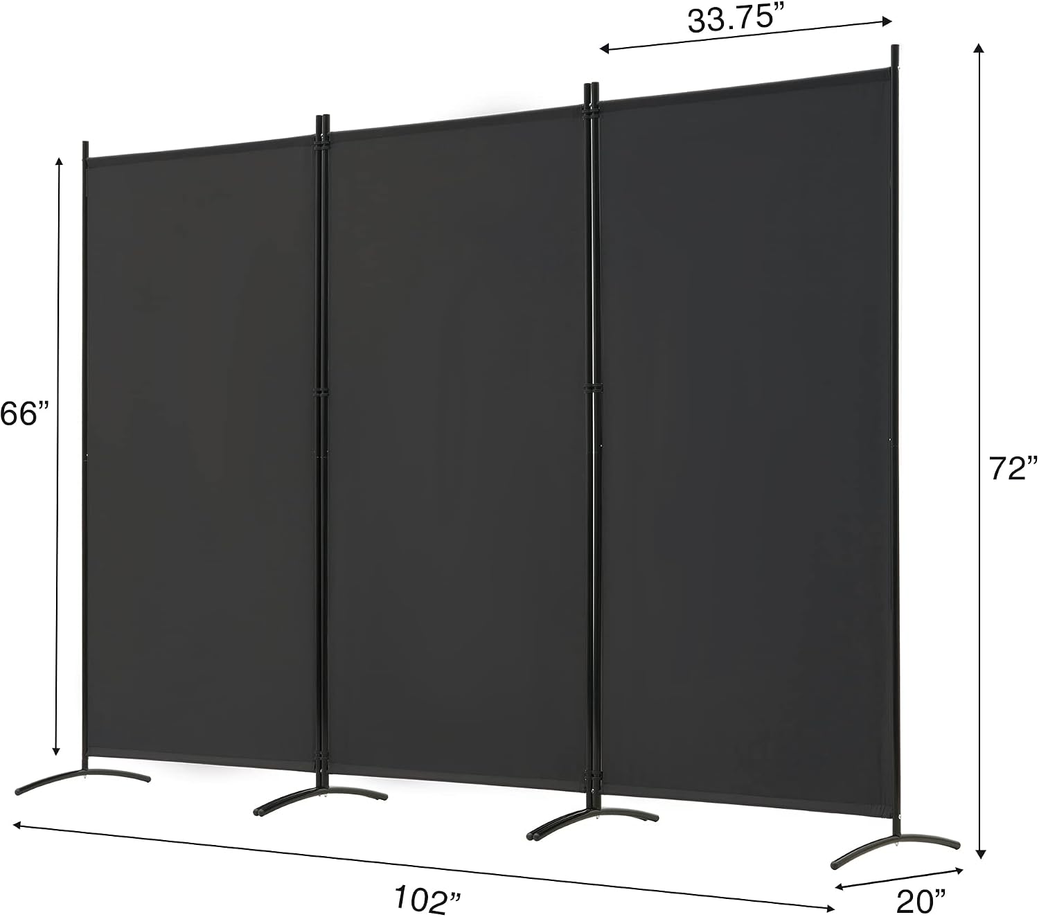 Black 3 Panel Fabric Folding Privacy Room Divider