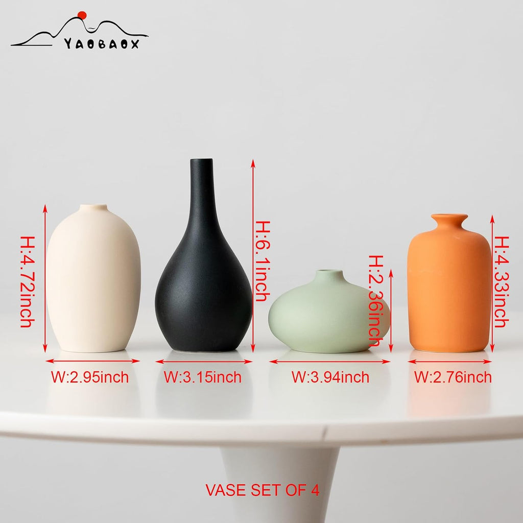 Matte Ceramic Vases 4 Pack Boho Home Table Decor