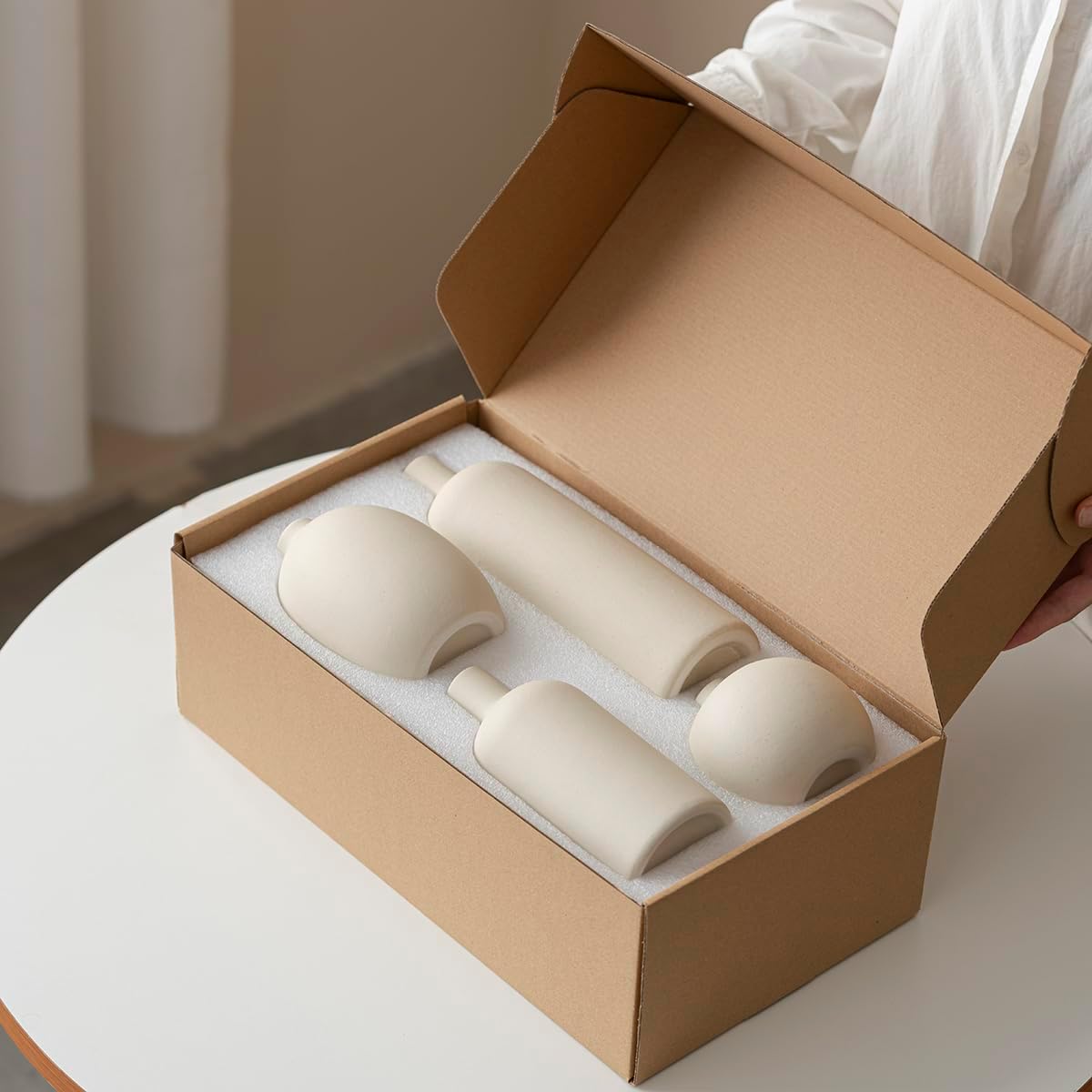 Beige Neutral Modern Ceramic Vase Set Four