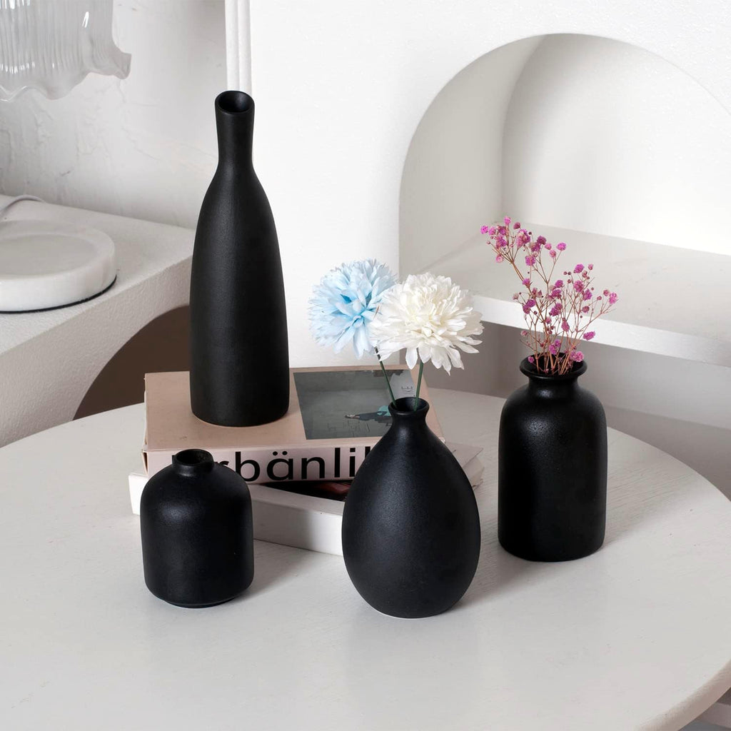 Matte Black Ceramic Vase Set of Four