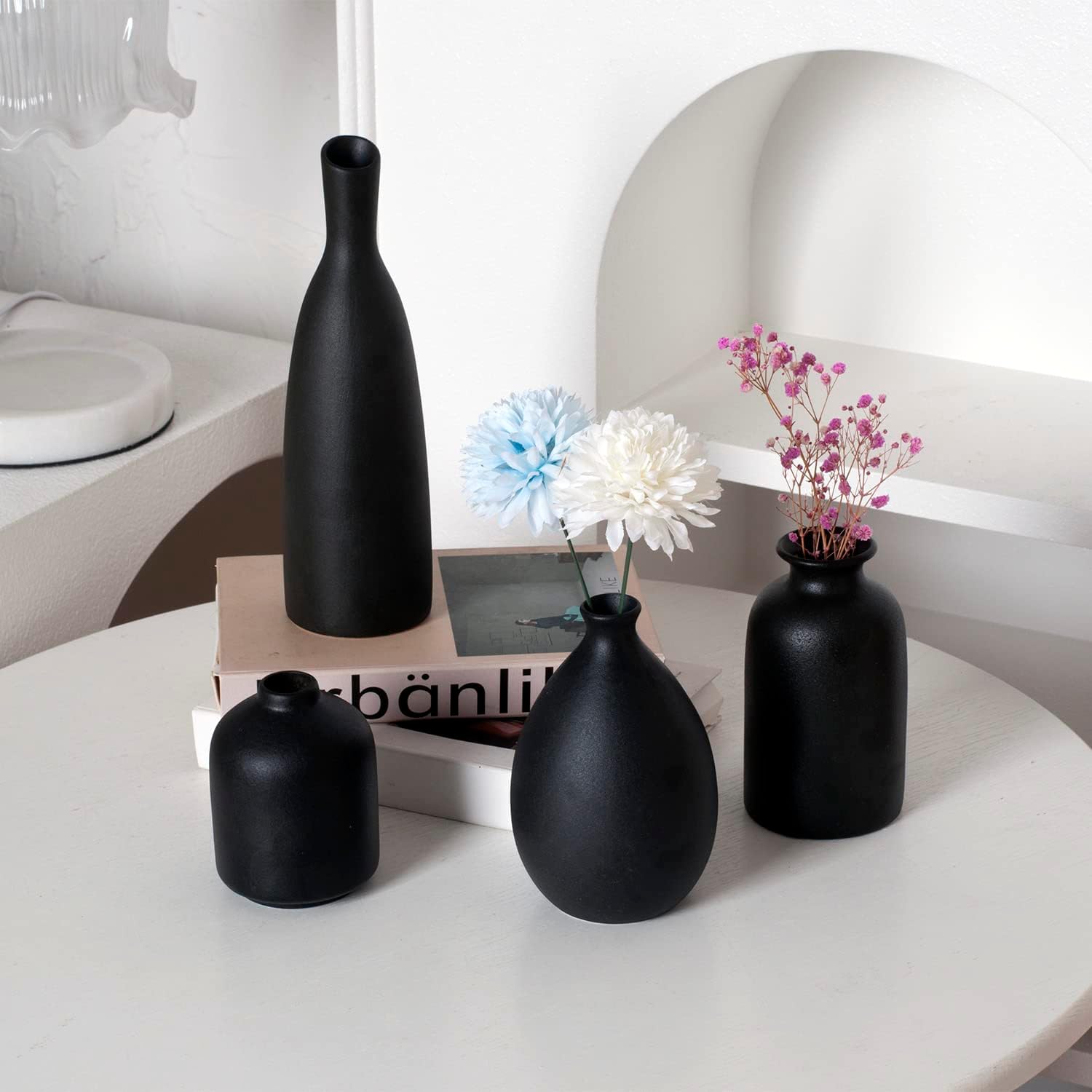 Matte Black Ceramic Vase Set of Four
