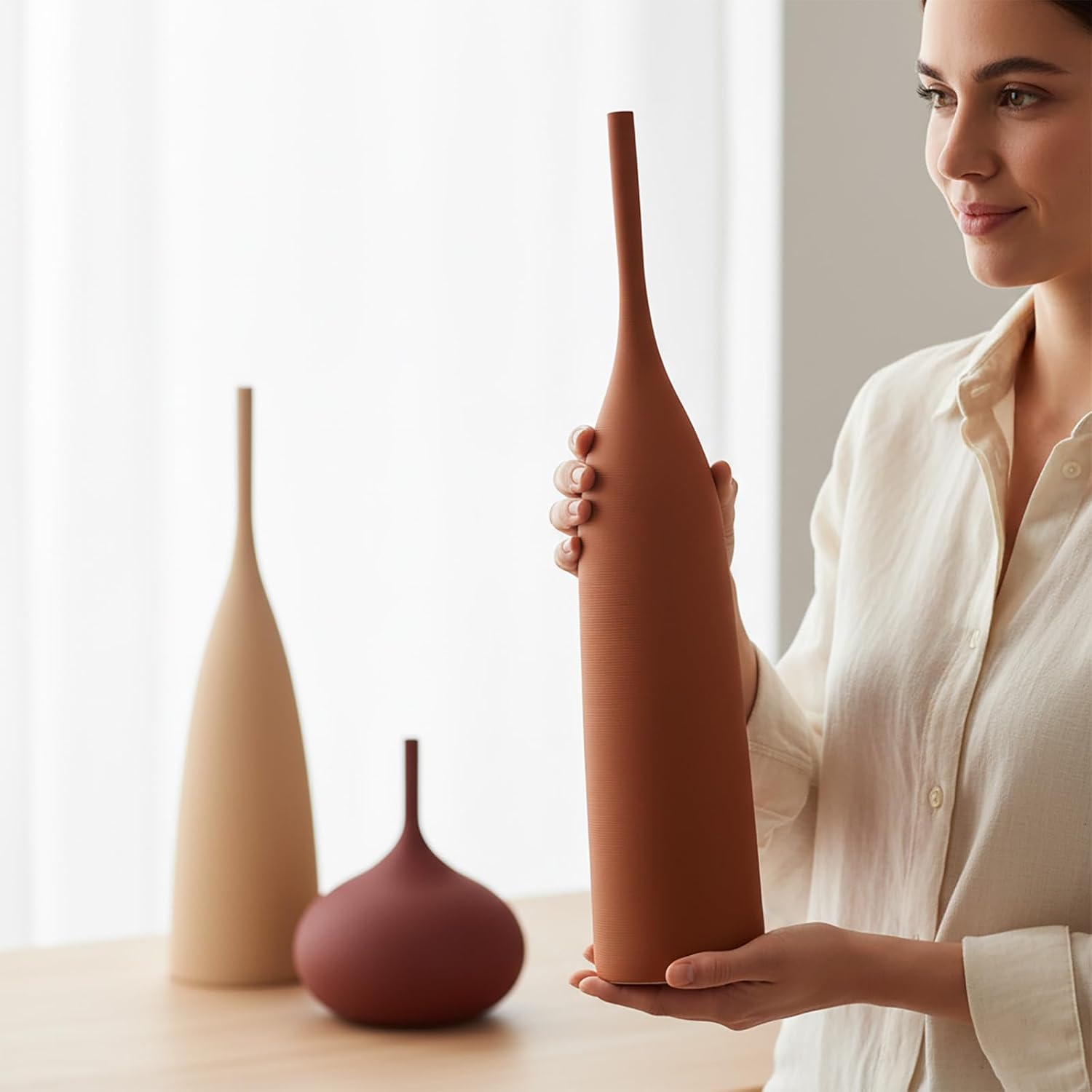 Matte Boho Ceramic Vase Set of Three