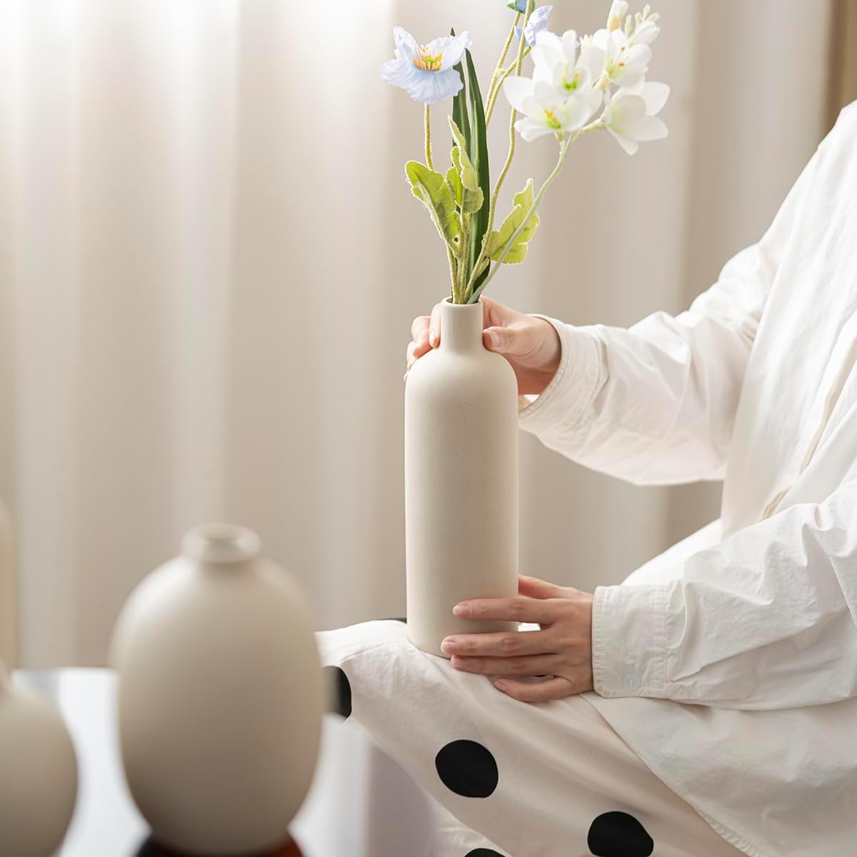 Beige Neutral Modern Ceramic Vase Set Four