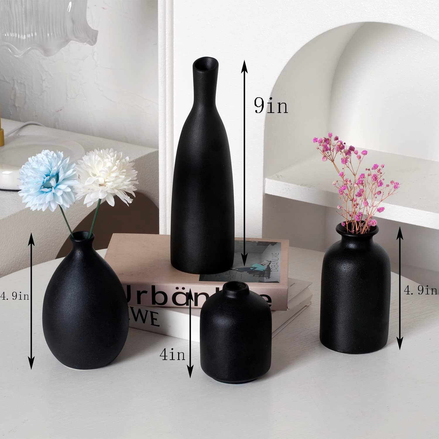 Matte Black Ceramic Vase Set of Four