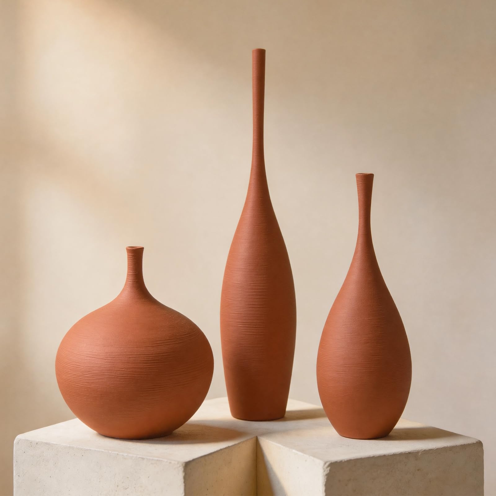 Matte Boho Ceramic Vase Set of Three