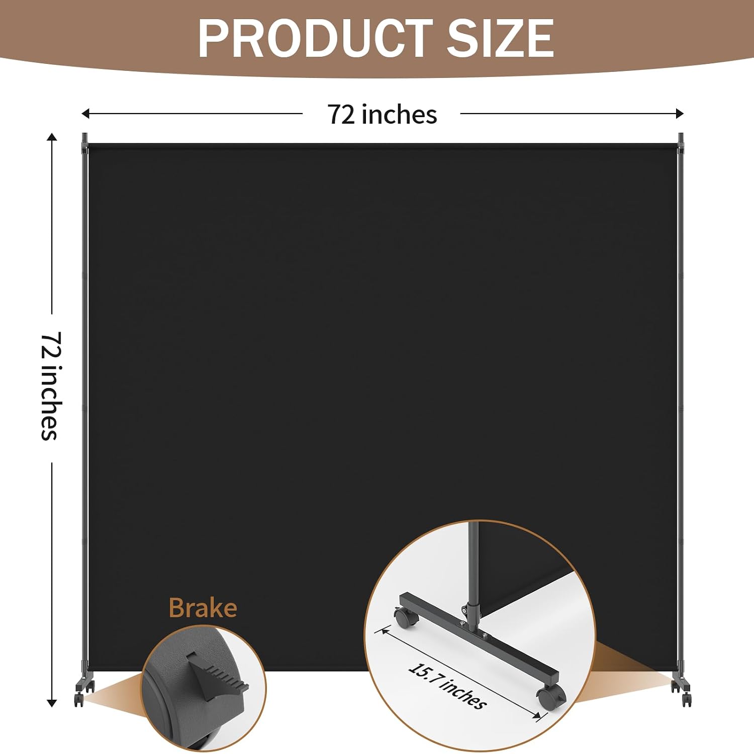 Black Wheeled Single Panel Folding Privacy Divider