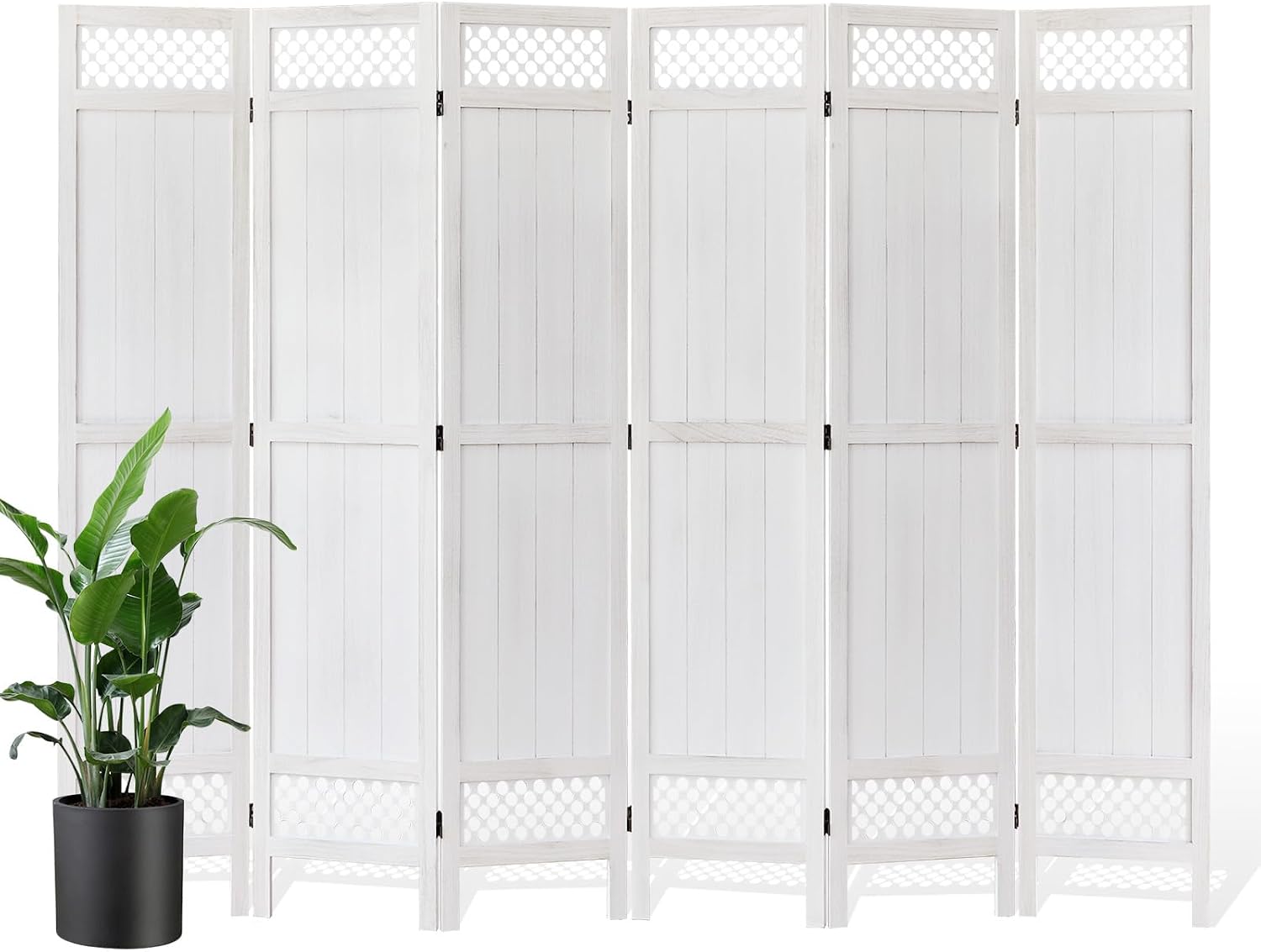 White 6 Panel Wood Folding Privacy Room Divider