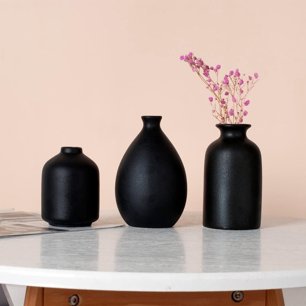 Matte Black Ceramic Vase Set of Four