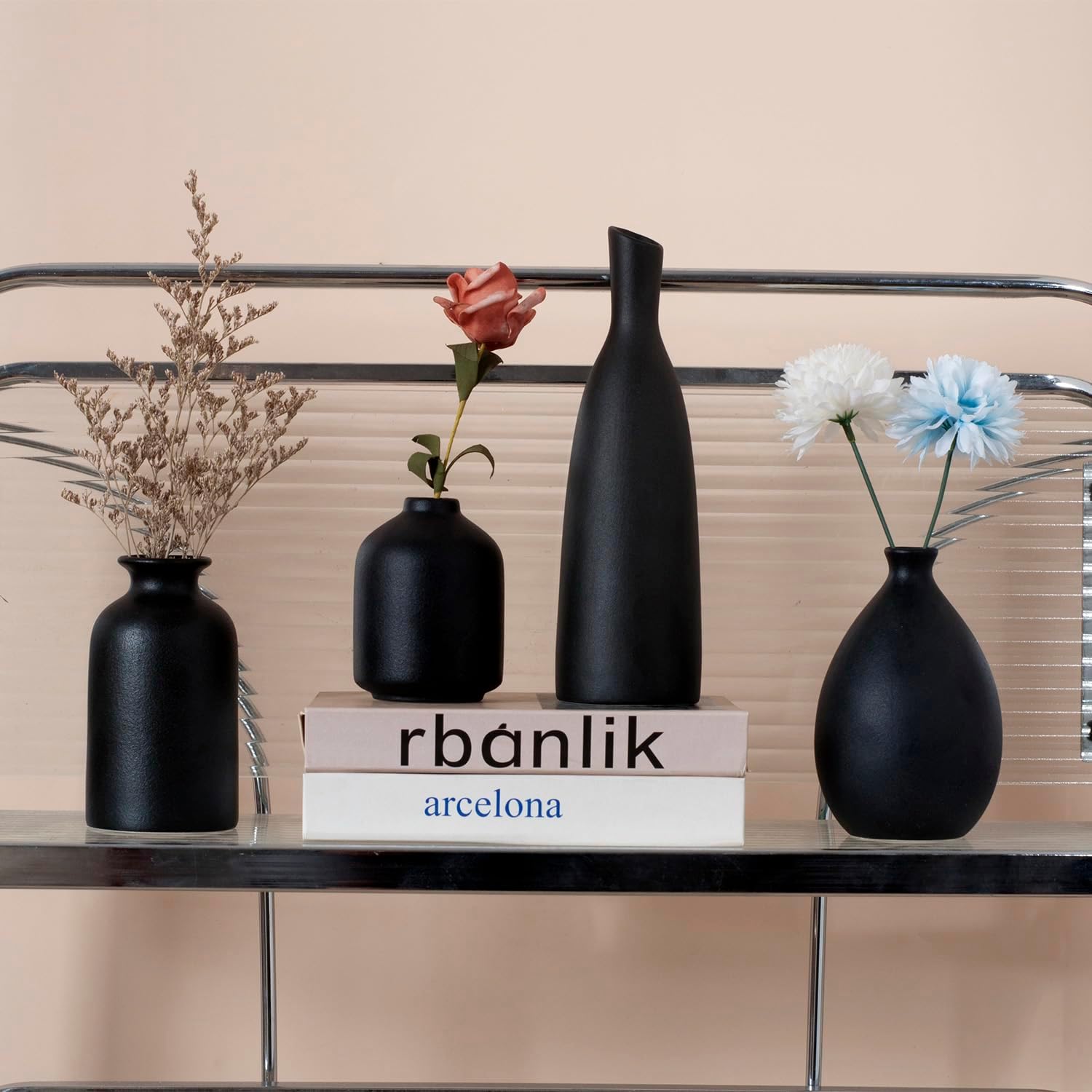 Matte Black Ceramic Vase Set of Four