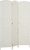 White 3 Panel Woven Folding Room Divider Screen