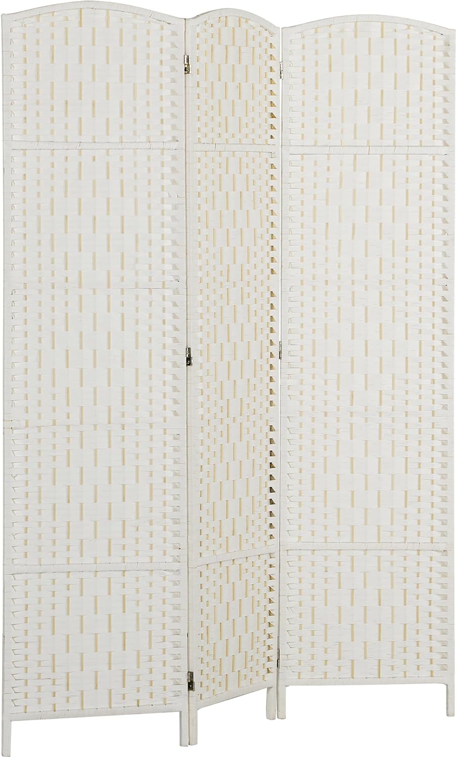 White 3 Panel Woven Folding Room Divider Screen
