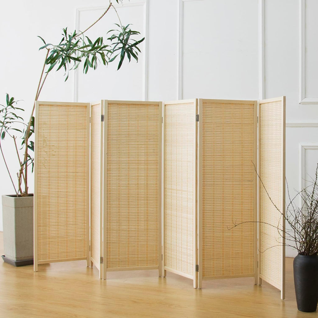 Beige 3 Panel Short Bamboo Room Divider