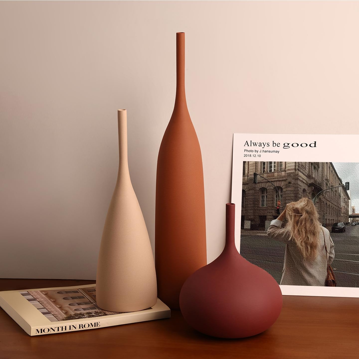 Matte Boho Ceramic Vase Set of Three