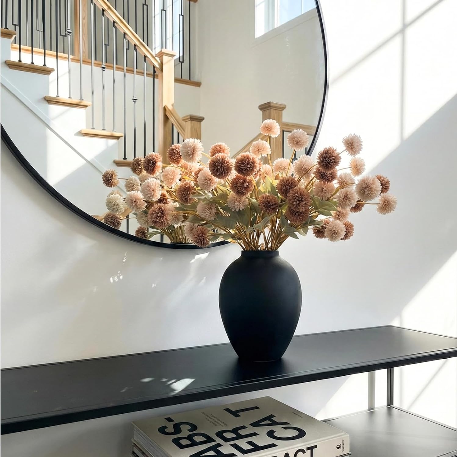 Matte Black Tall Round Iron Decor Vase