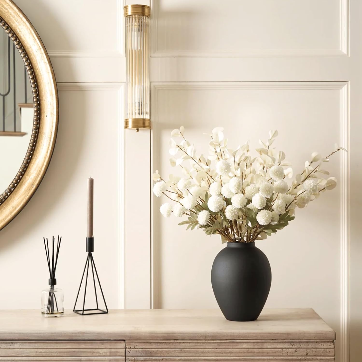 Matte Black Tall Round Iron Decor Vase