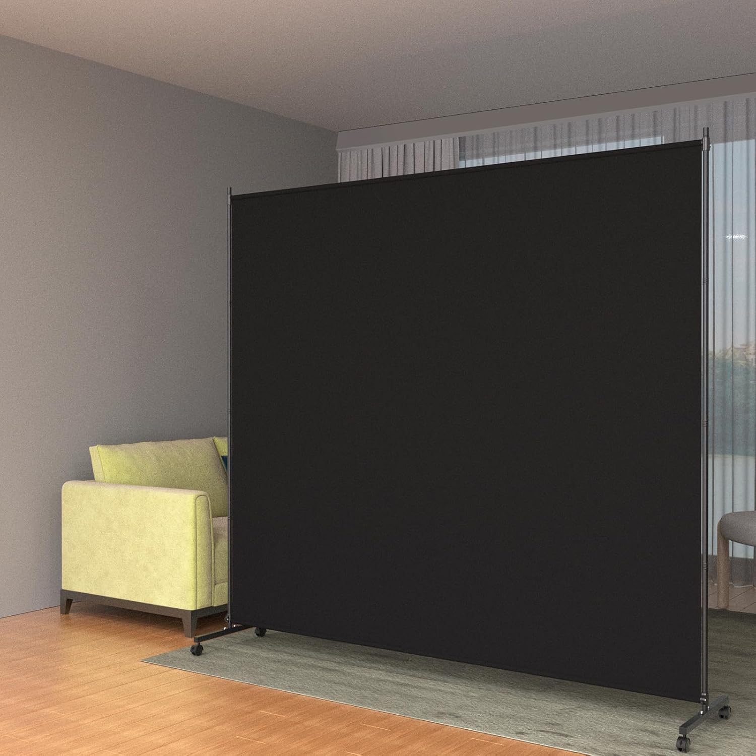 Black Wheeled Single Panel Folding Privacy Divider