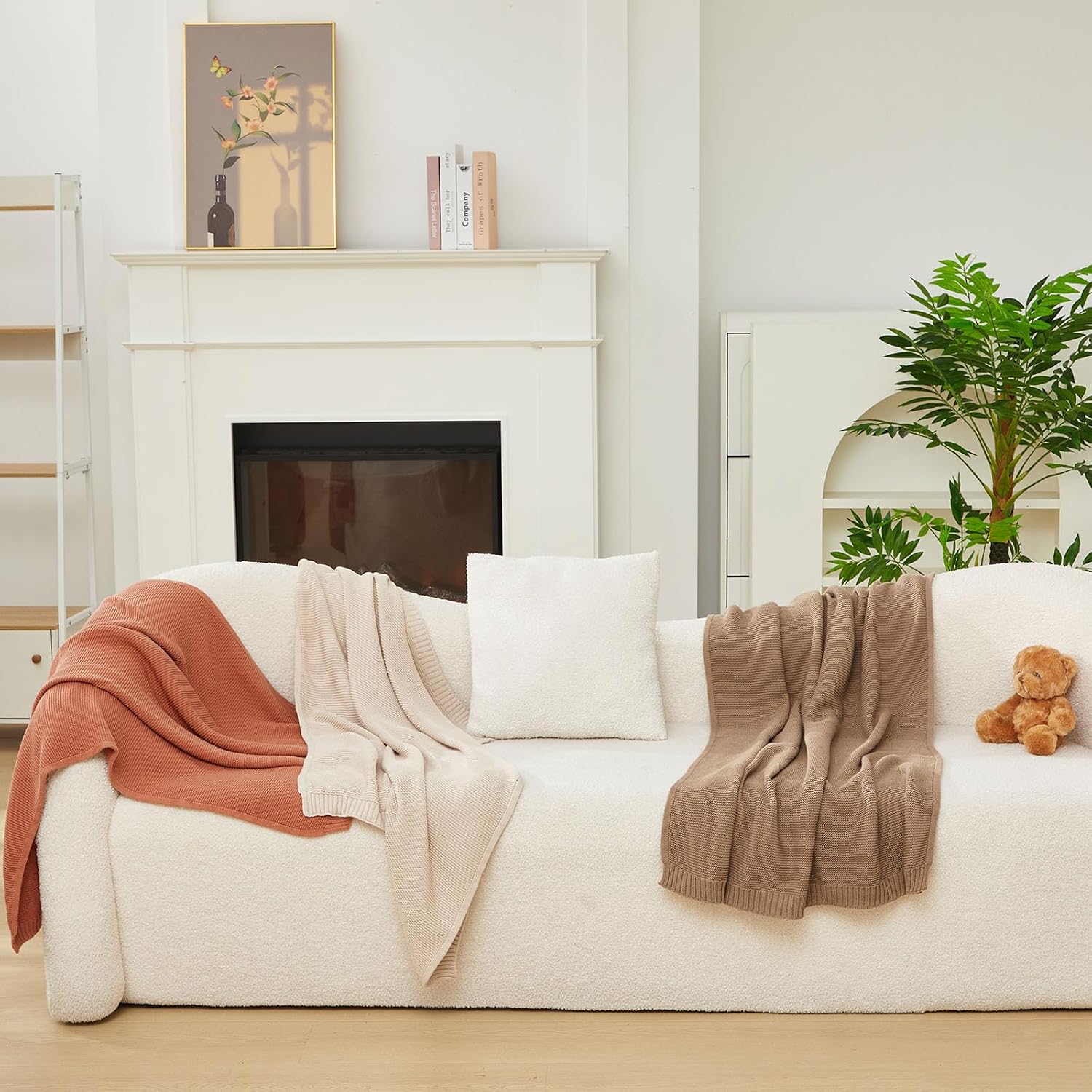 Neutral Cotton Knit Baby Swaddle Throw Blanket