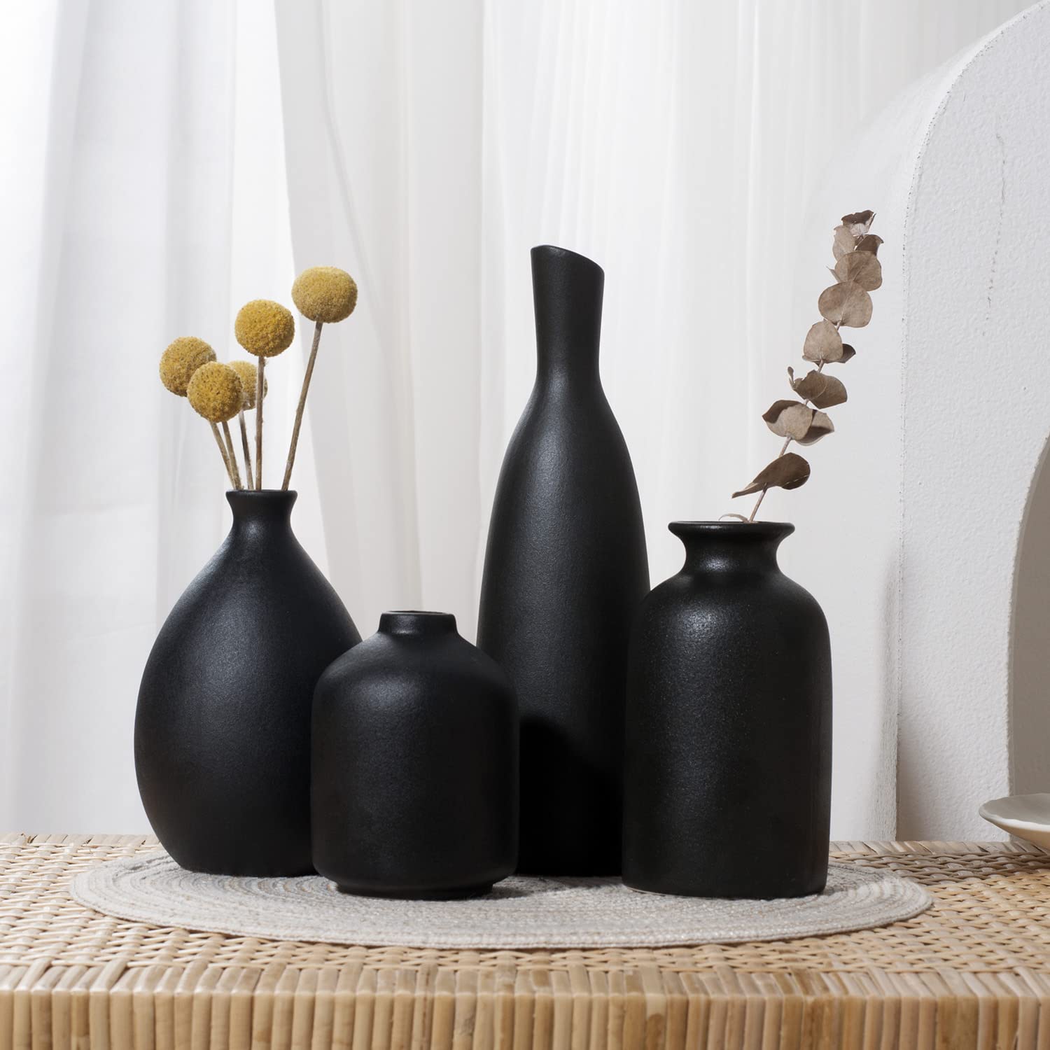 Matte Black Ceramic Vase Set of Four