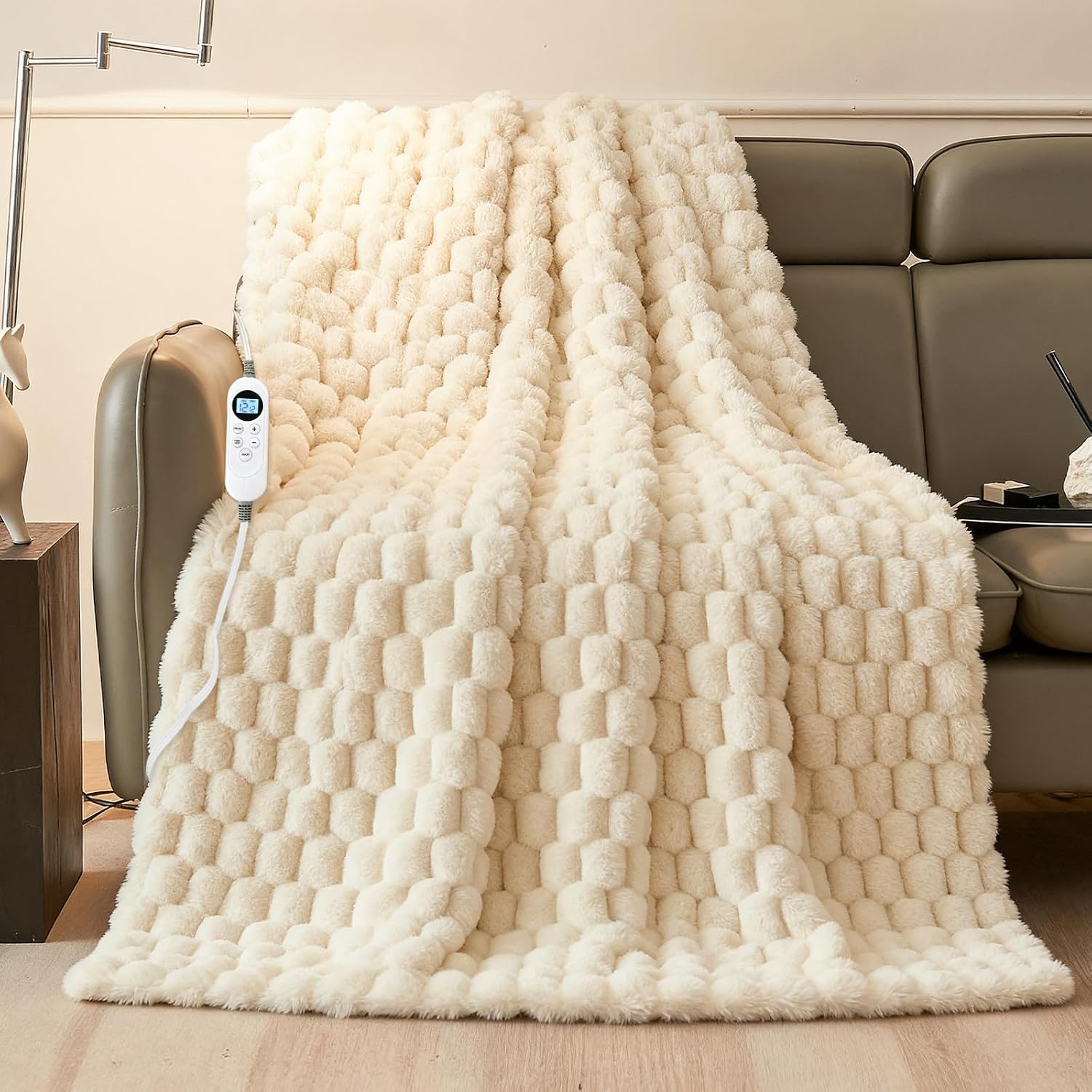 Faux Fur Heated Throw Timer Auto Shut Off Blanket