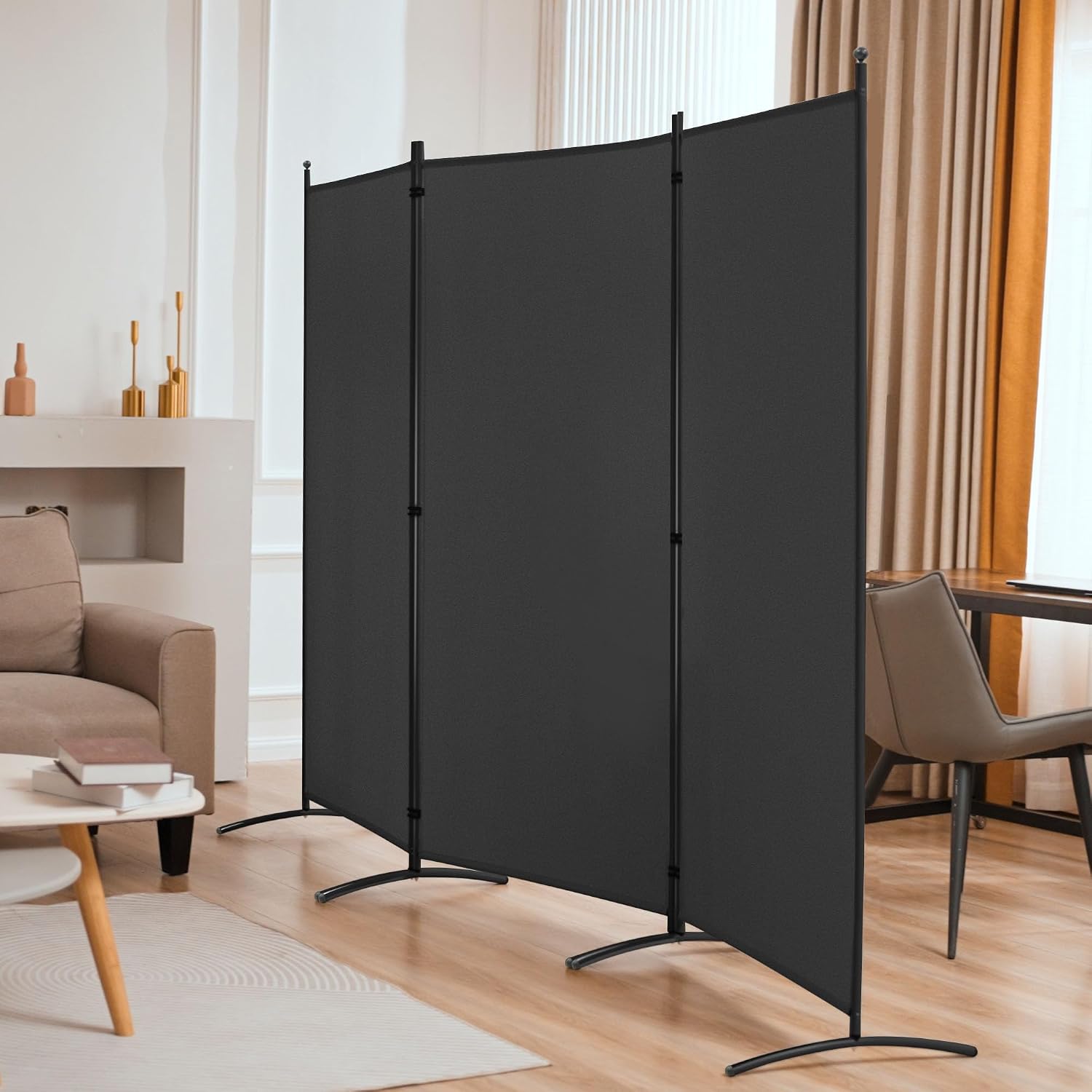 Black 3 Panel Fabric Folding Privacy Room Divider