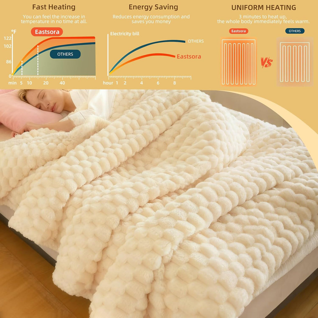Faux Fur Heated Throw Timer Auto Shut Off Blanket