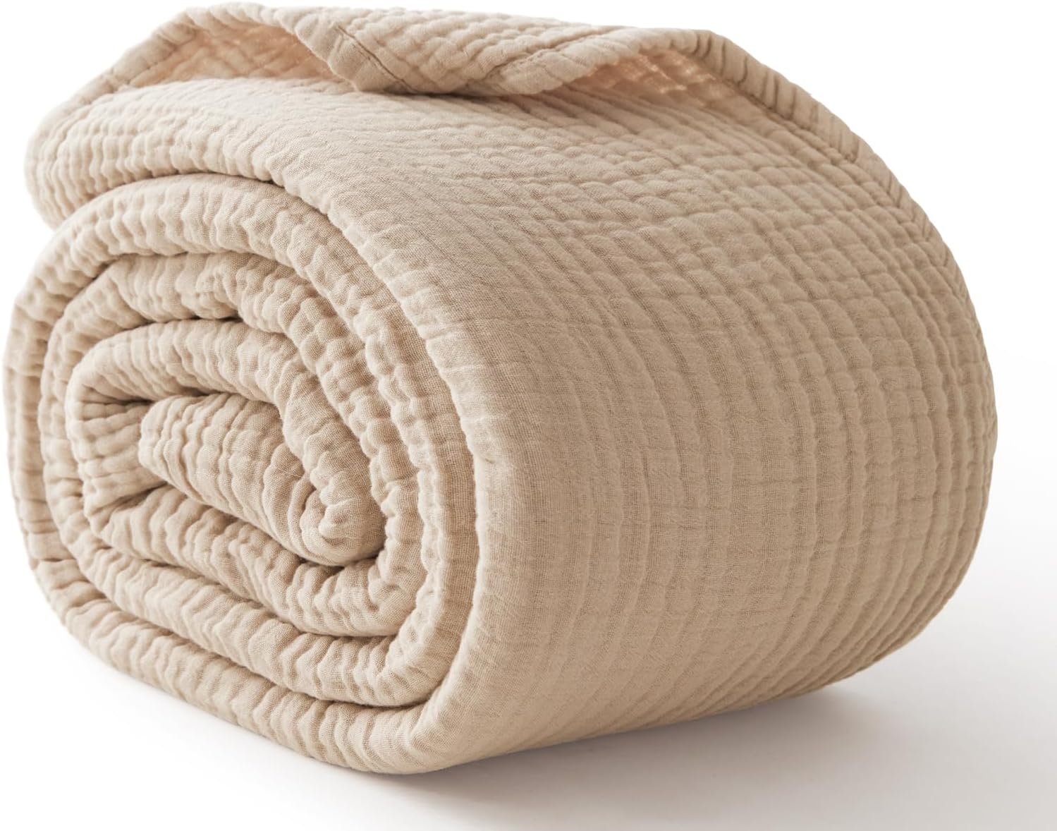 Beige 6 Layer Muslin Cotton Cooling Throw Blanket