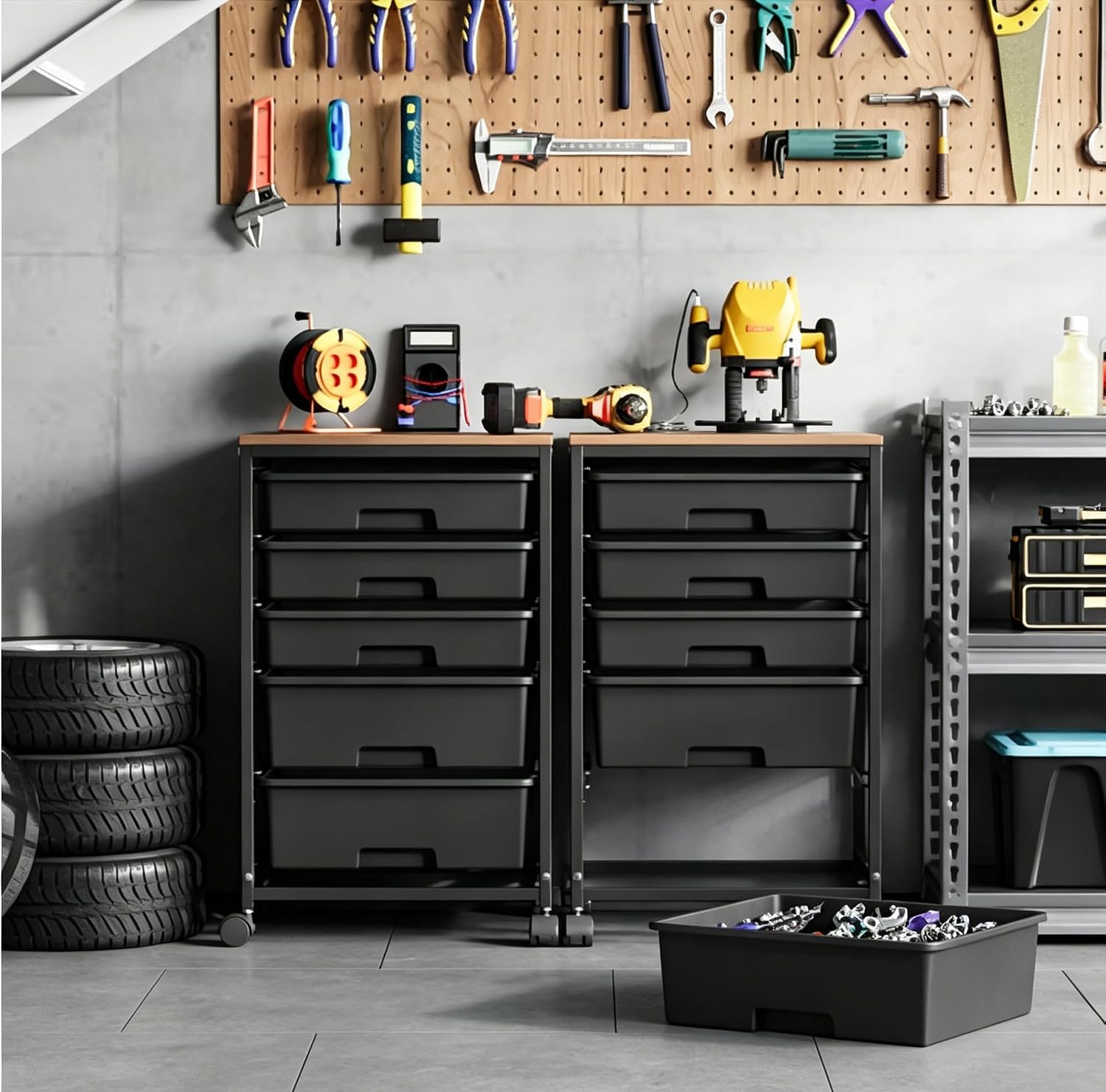 Black Rolling Craft Cart Wooden Top Drawer Storage