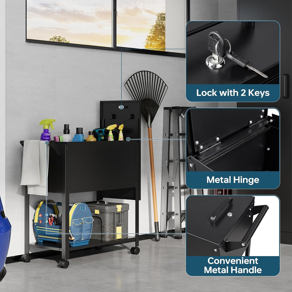 Locked Rolling File Cart Office Document Storage Organizer