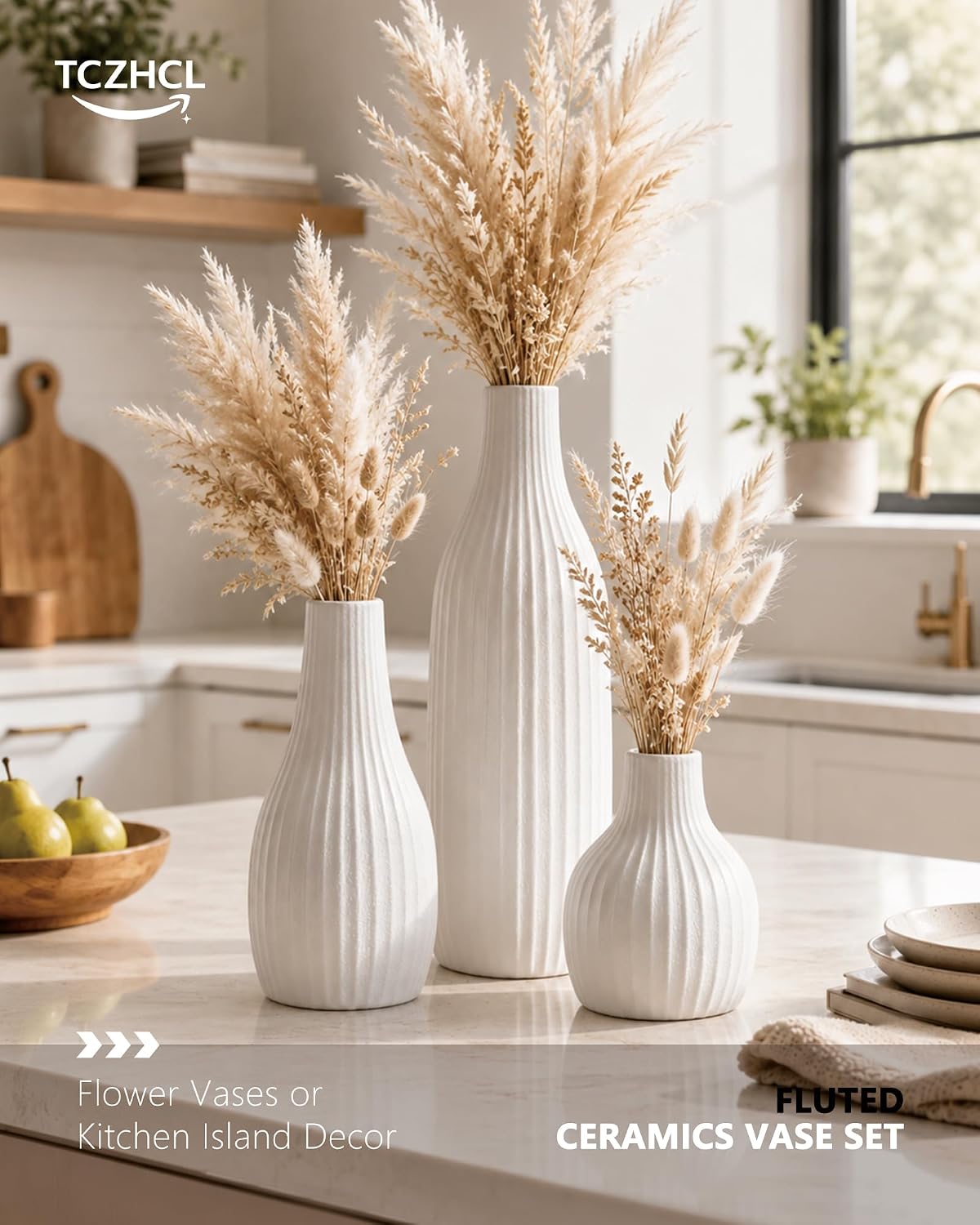 Minimal White Nordic Ceramic Vase Set Three