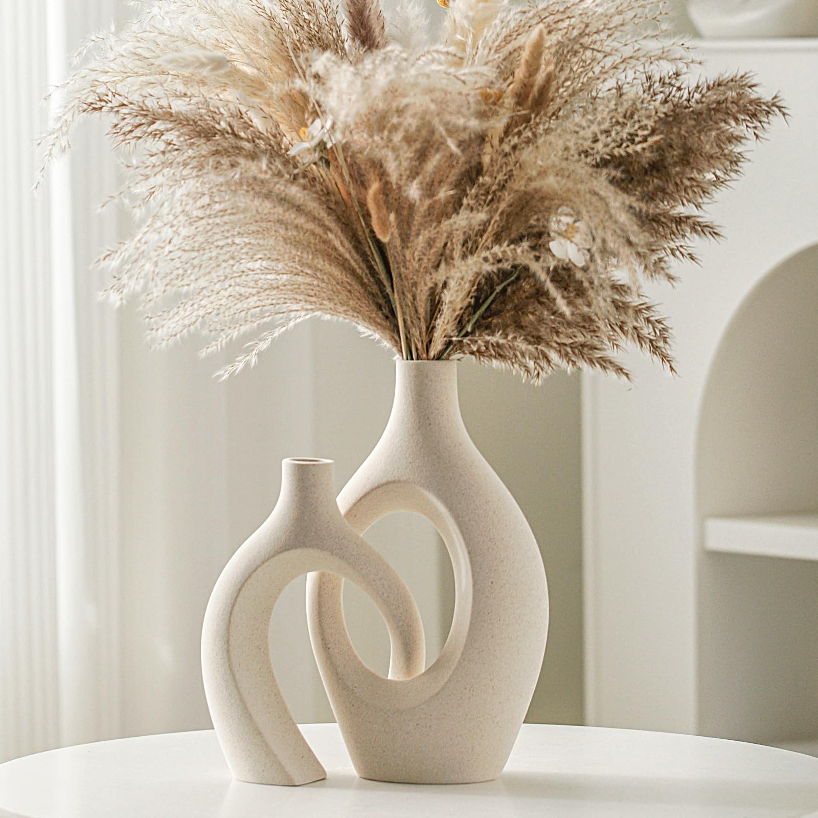 Matte Black Hollow Nordic Ceramic Vase Set Two