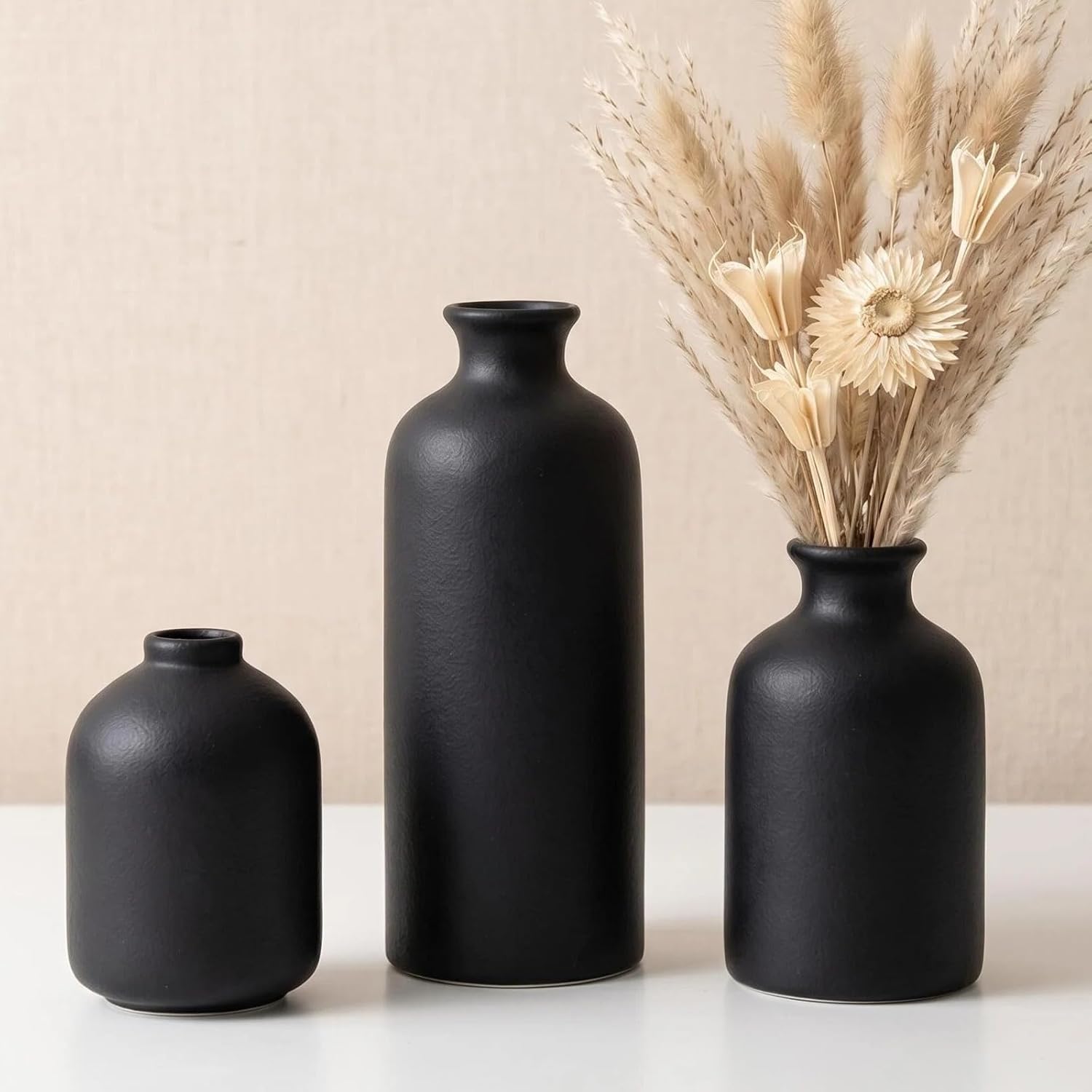 Distressed Boho Ceramic Vase Set of Three