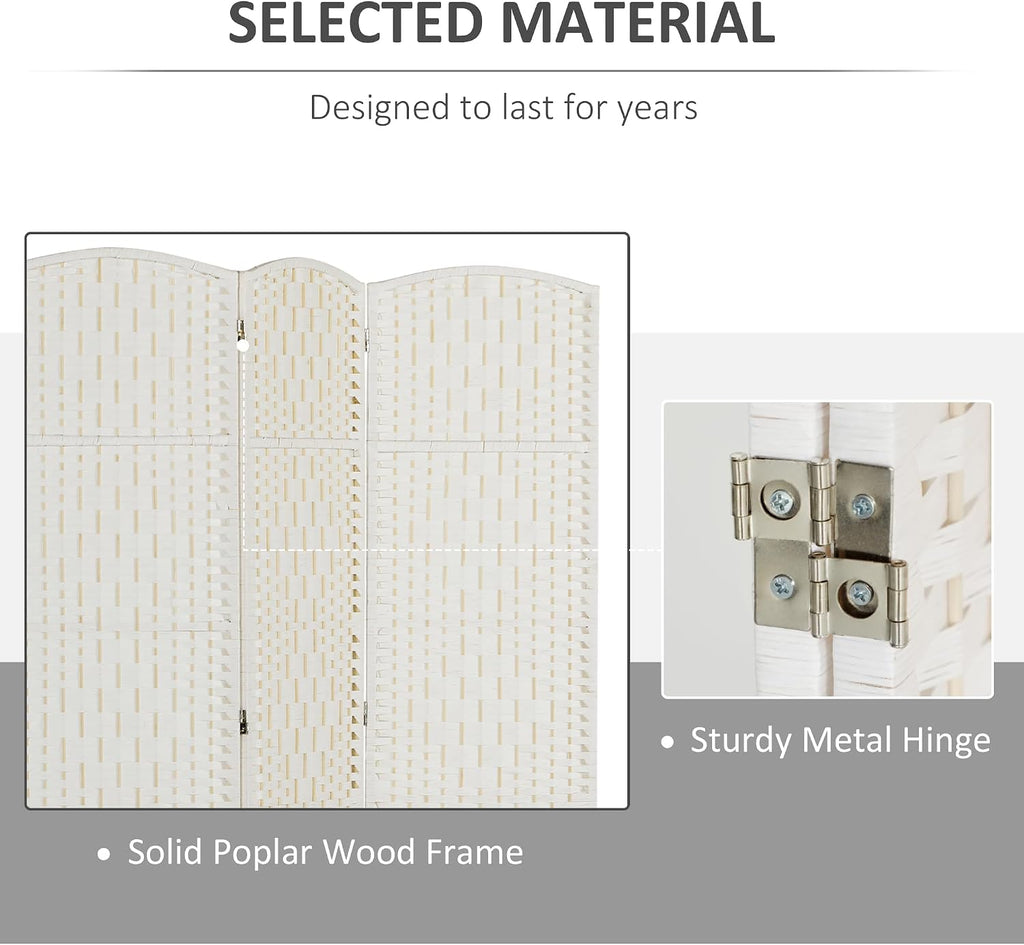 White 3 Panel Woven Folding Room Divider Screen