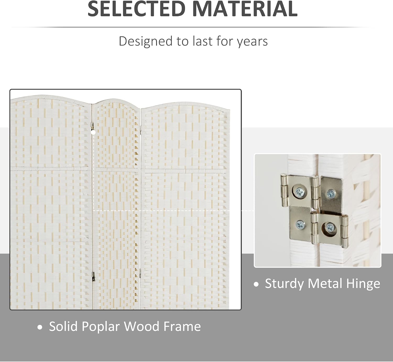 White 3 Panel Woven Folding Room Divider Screen
