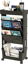 Black 5 Tier Rolling Book Storage Organizer Cart