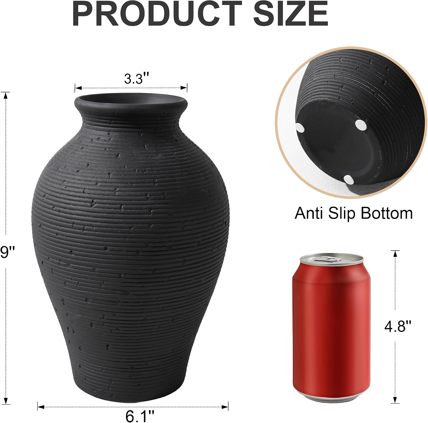 Black Rustic Farmhouse Ceramic Flower Vase