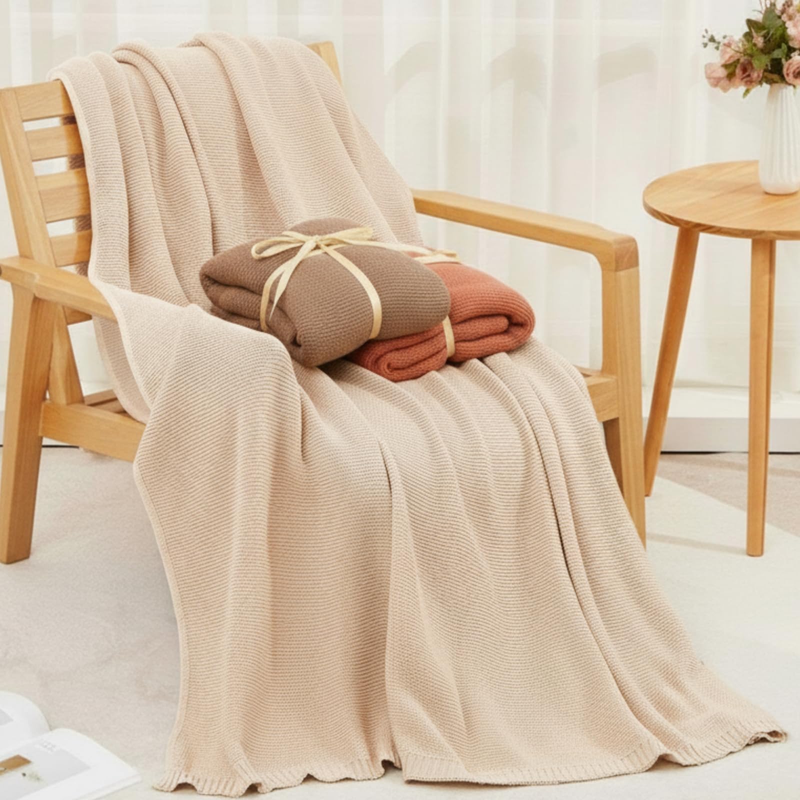 Neutral Cotton Knit Baby Swaddle Throw Blanket