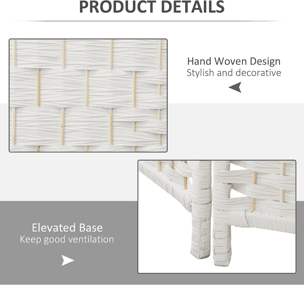 White 3 Panel Woven Folding Room Divider Screen