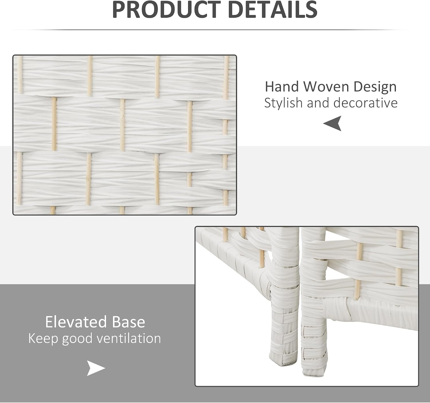 White 3 Panel Woven Folding Room Divider Screen