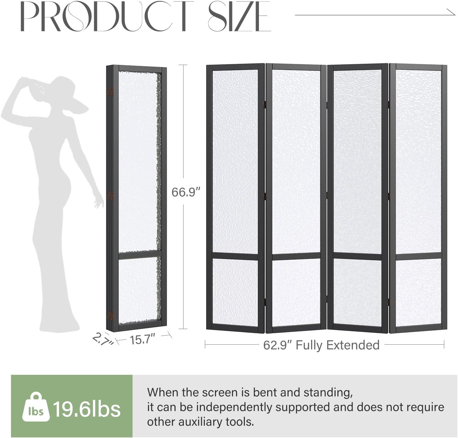 Black 4 Panel Frosted Acrylic Room Divider