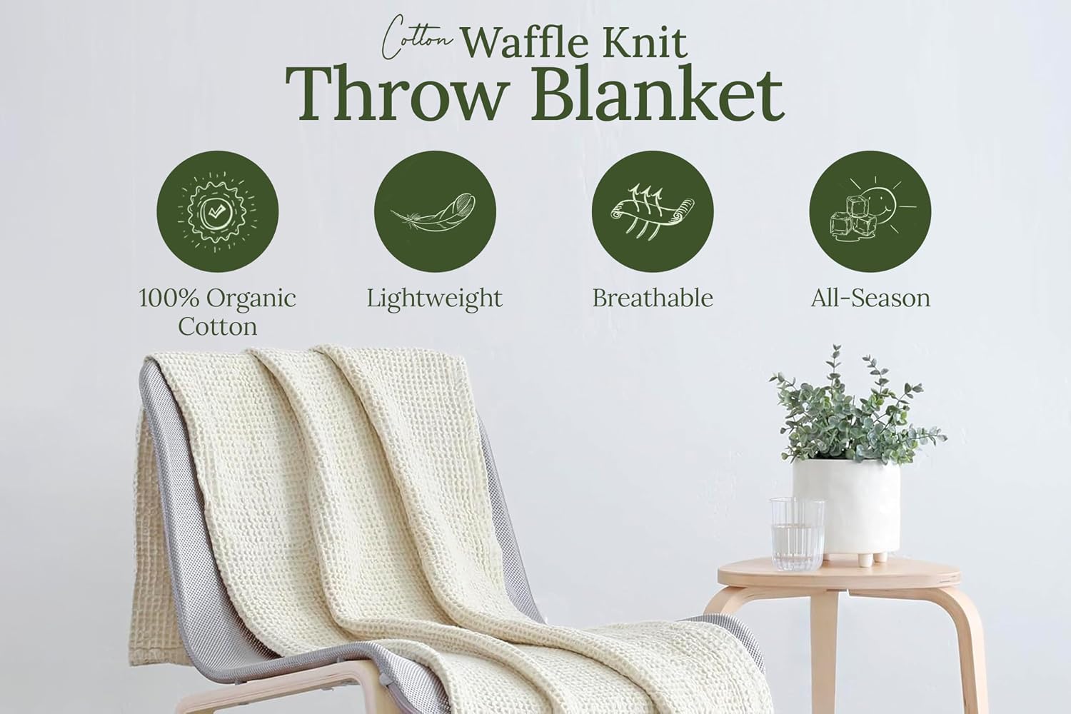 Gray Organic Cotton Waffle Summer Throw Blanket