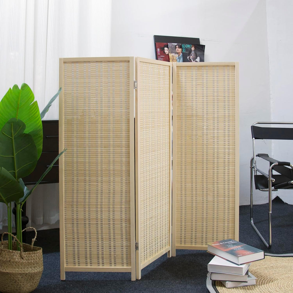 Beige 3 Panel Short Bamboo Room Divider