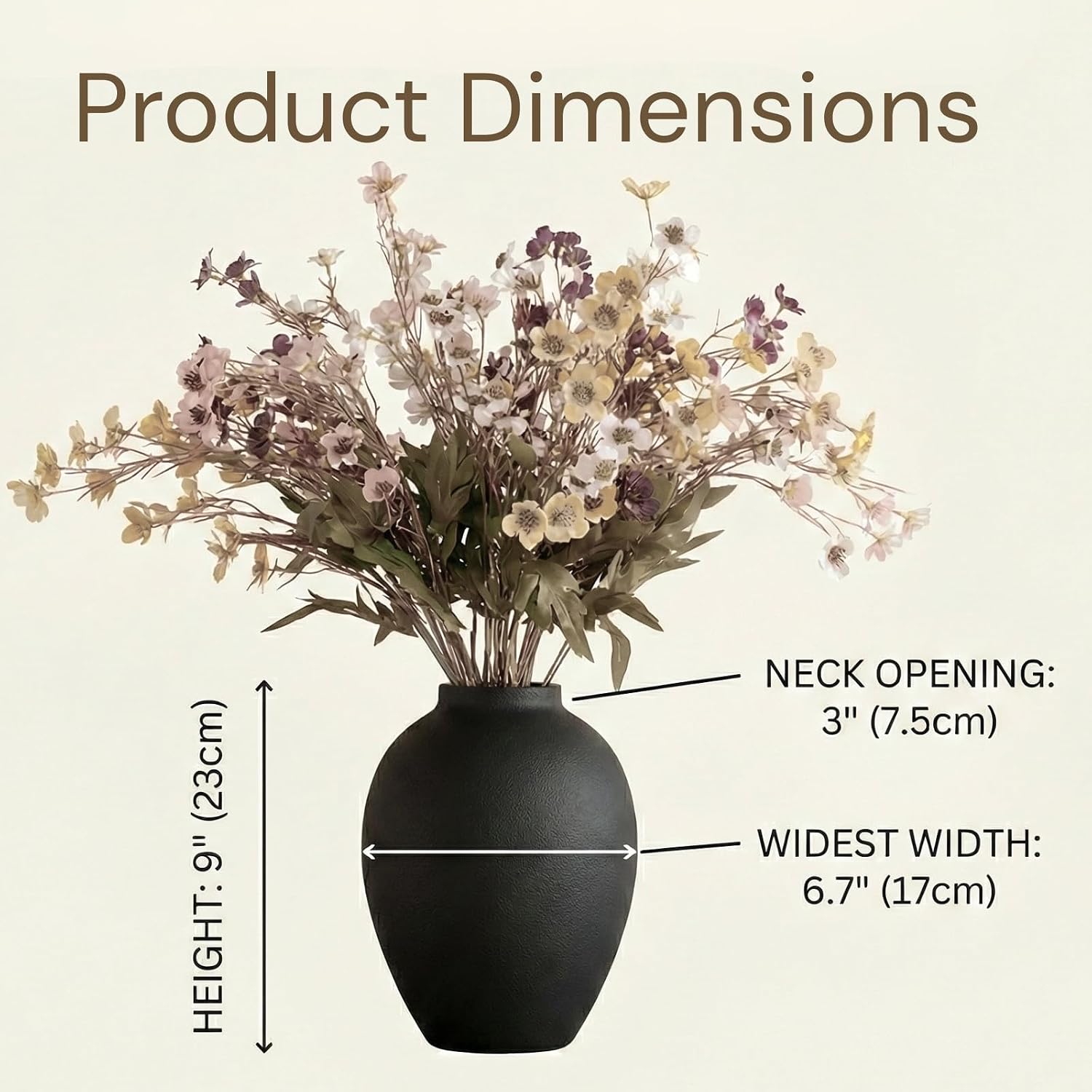 Matte Black Tall Round Iron Decor Vase