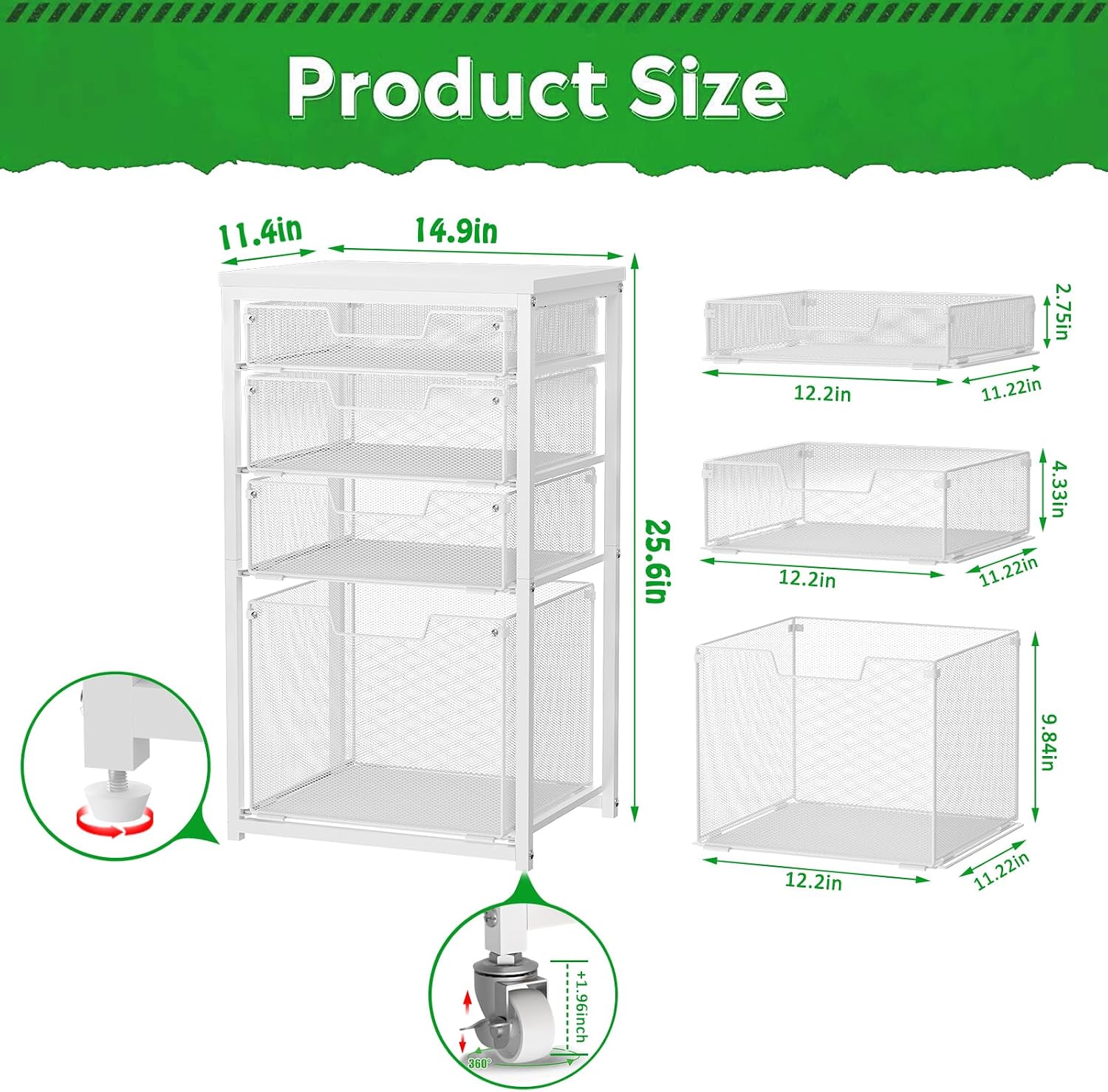 White 4 Drawer Rolling File Cart Desk Storage Organizer
