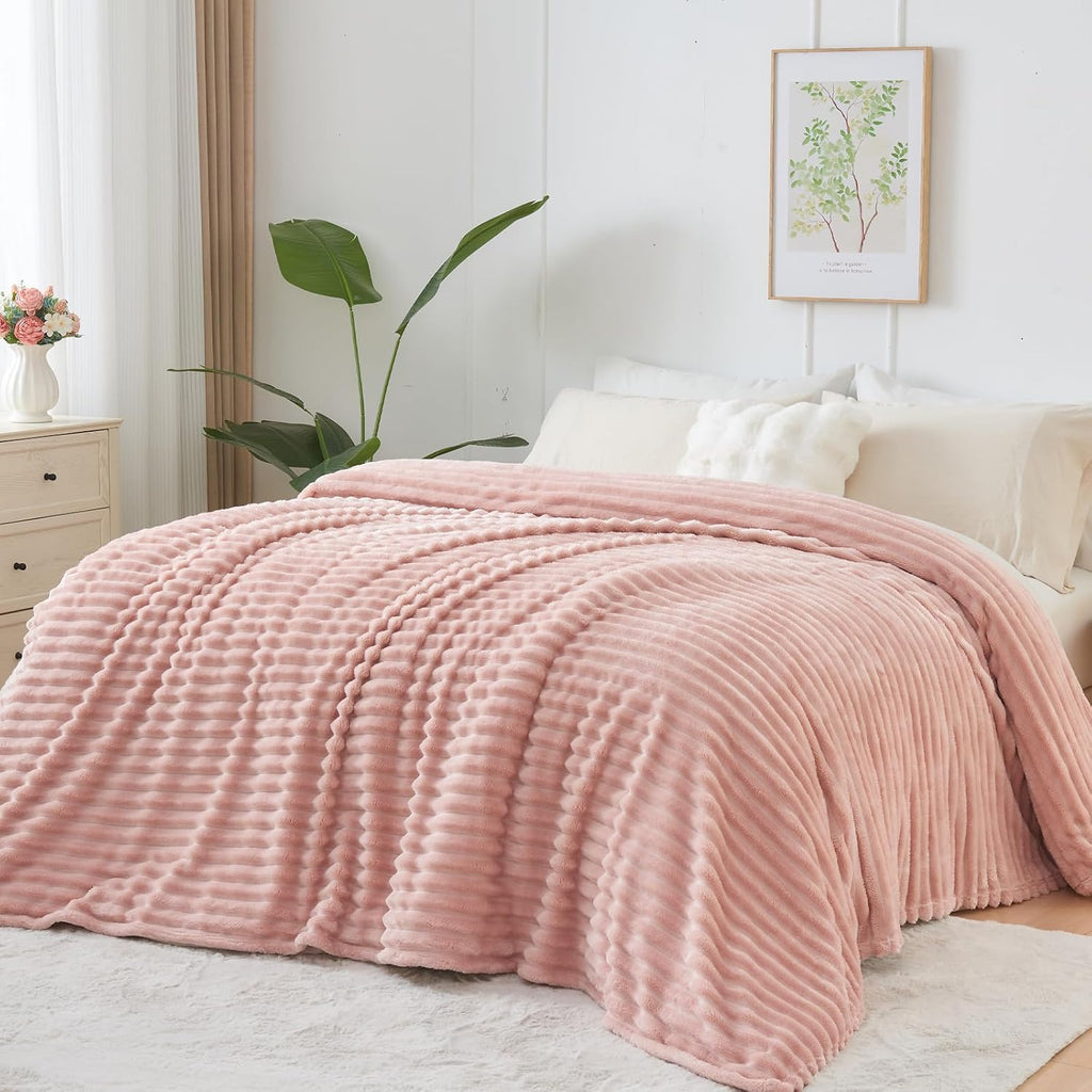 Pink Ribbed Flannel Queen Size All Season Blanket